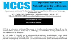 NCCS 22 Scientist Recruitment 2023