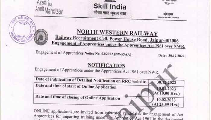 RRC NWR Jaipur Apprentice Recruitment 2023