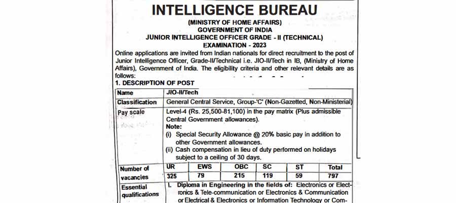 Intelligence Bureau JIO Recruitment 2023